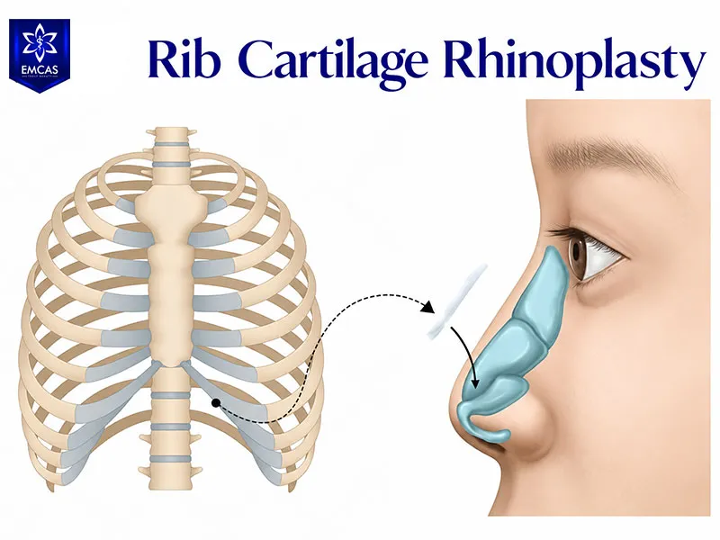 Rib cartilage rhinoplasty uses autologous costal cartilage to reshape and support the nasal framework