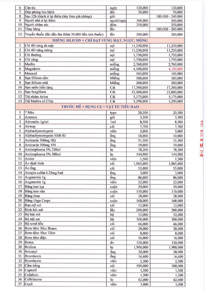 Bảng giá Bệnh viện EMCAS