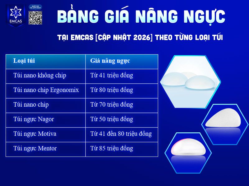 bảng giá nâng ngực theo loại túi