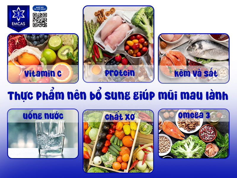 Một chế độ ăn giàu vitamin, protein và khoáng chất sẽ giúp mũi nhanh lành, da mịn màng hơn và kết quả thẩm mỹ đạt được như mong muốn.