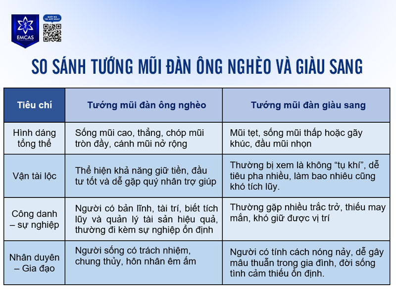 Việc so sánh tướng mũi đàn ông nghèo và tướng mũi đàn ông giàu sang giúp người đọc hiểu rõ hơn về cách nhìn dân gian đối với tướng mạo và vận mệnh