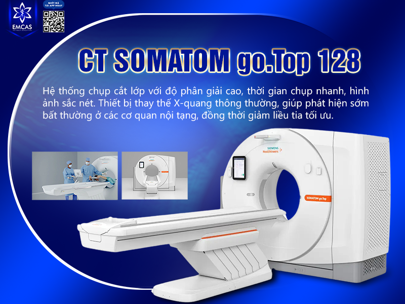 CT 128 lát cắt cho phép thu nhận hình ảnh chi tiết toàn thân trong thời gian ngắn với lượng tia X được giảm đến 60%.