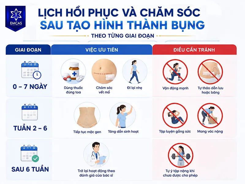 Quá trình hồi phục thường bắt đầu bằng kiểm soát đau và bảo vệ vết mổ trong tuần đầu