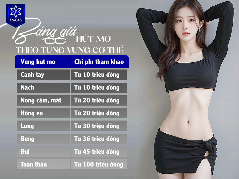 Bảng giá hút mỡ dưới đây nên được hiểu là mức tham khảo theo vùng cơ thể