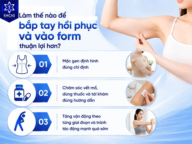 Để bắp tay hồi phục nhanh và vào form thuận lợi hơn, hãy tuân thủ kế hoạch hậu phẫu của bác sĩ