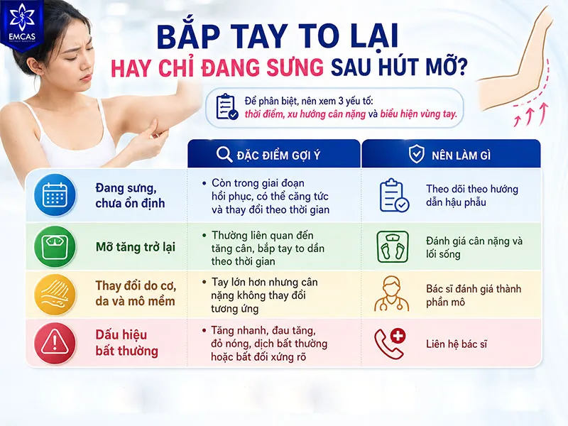 Nếu bắp tay trông lớn trong thời gian đầu sau hút mỡ, bạn chưa nên vội nghĩ mỡ đã quay trở lại
