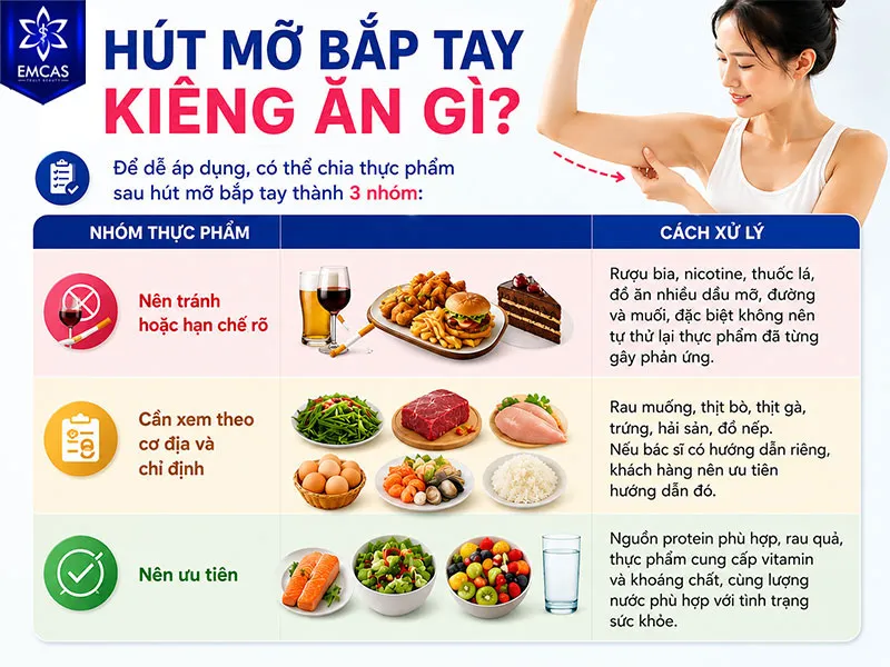 Sau hút mỡ bắp tay, bạn nên ưu tiên tránh rượu bia, nicotine, thuốc lá và thực phẩm từng gây dị ứng