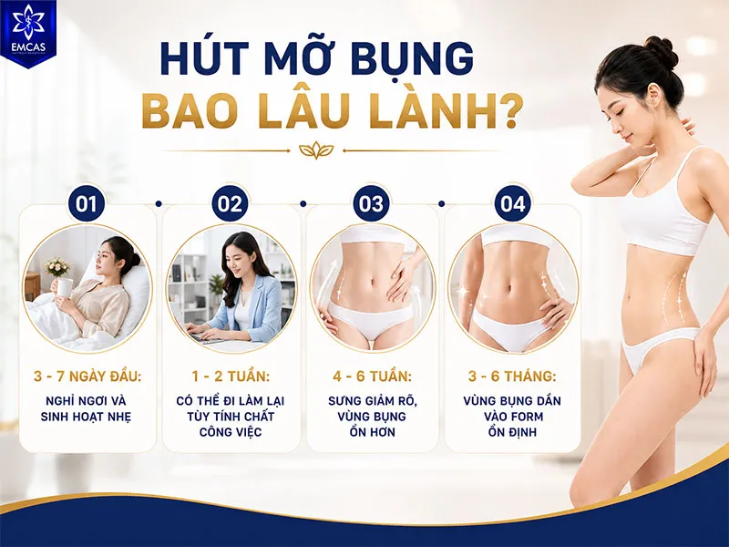 Sau hút mỡ bụng, quá trình lành thương thường diễn ra theo từng giai đoạn kéo dài từ 3 đến 6 tháng sau