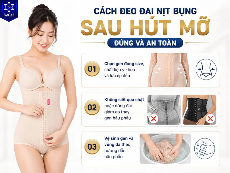 Để đeo đai nịt bụng sau hút mỡ đúng cách, bạn cần dùng gen định hình đúng size