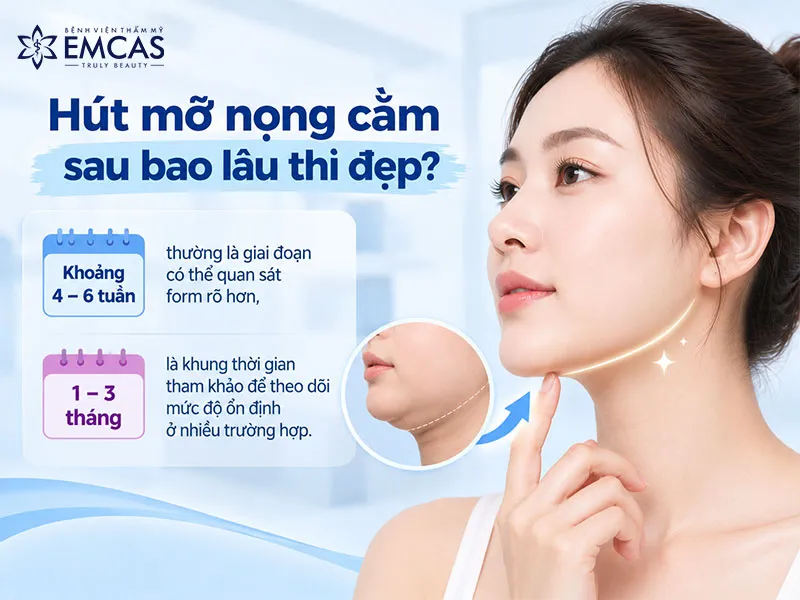 Sau hút mỡ, đường nét vùng cằm thường bắt đầu đẹp hơn trong những tuần đầu khi tình trạng sưng giảm dần.