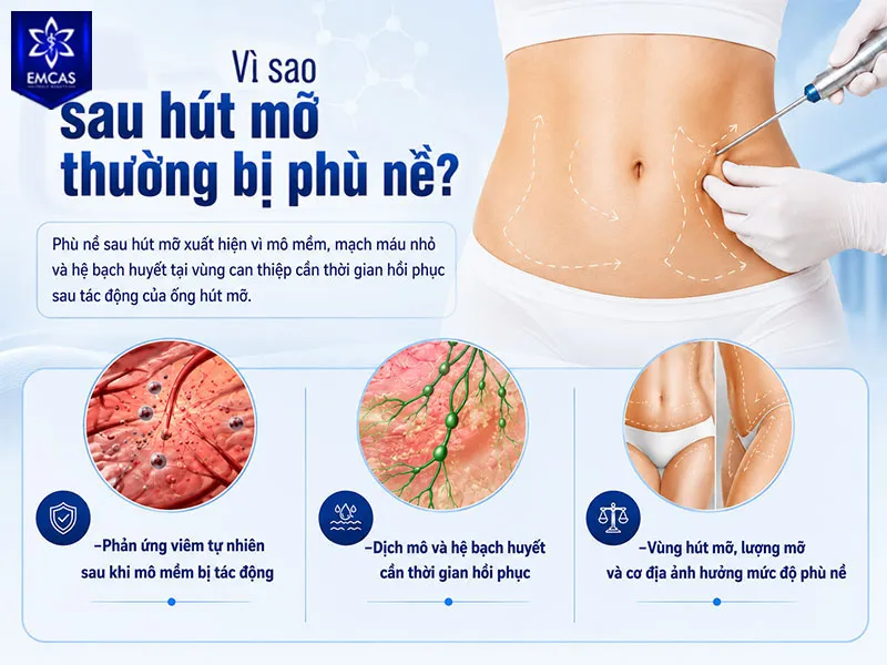 Phù nề sau hút mỡ xuất hiện vì mô mềm, mạch máu nhỏ và hệ bạch huyết tại vùng can thiệp