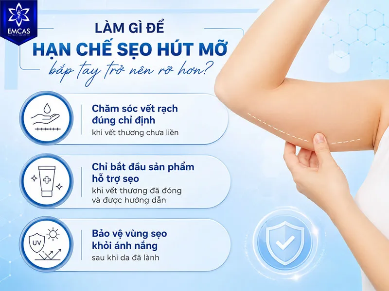 Để hạn chế sẹo hút mỡ bắp tay trở nên nổi bật, bạn nên chăm sóc đúng vết rạch theo hướng dẫn của bác sĩ điều trị