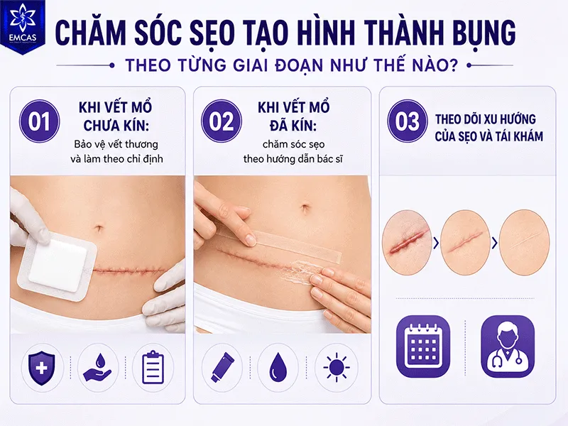 Điều đầu tiên quan trọng khi chăm sóc sẹo sau tạo hình thành bụng là cần xác định vết mổ đã kín hoàn toàn hay chưa