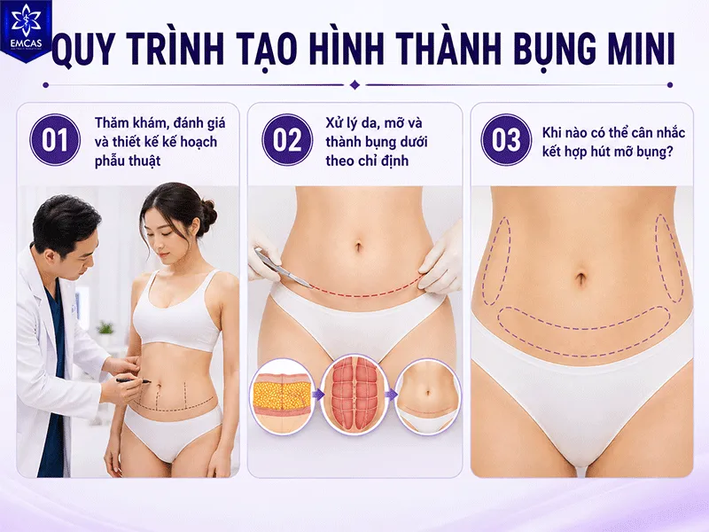 Quy trình tạo hình thành bụng mini bắt đầu bằng thăm khám và thiết kế phạm vi can thiệp