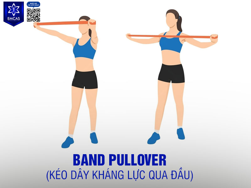 Band Pullover là bài tập nâng ngực hỗ trợ mở rộng vùng thân trên, đồng thời kích hoạt cơ ngực trên và cơ xô.