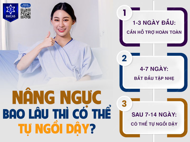 Thời điểm có thể tự ngồi dậy thường là sau khoảng 1 tuần nâng ngực, tuy nhiên khả năng này sẽ thay đổi theo từng giai đoạn hồi phục.