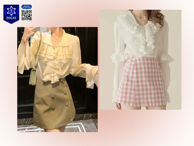 Thiết kế bèo nhún hoặc xếp ly tạo thêm độ dày và điểm nhấn ở phần ngực, giúp vòng 1 trông đầy đặn hơn