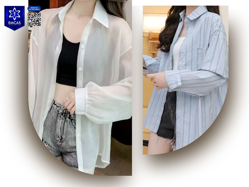 Áo sơ mi rộng khi phối cùng áo hai dây hoặc áo ôm bên trong sẽ tạo hiệu ứng nhiều lớp, giúp phần ngực trông đầy hơn.