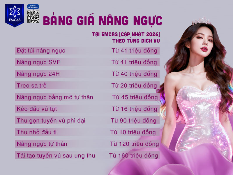 Tại Bệnh Viện Thẩm Mỹ EMCAS, chi phí nâng ngực dao động từ 41- 150 triệu đồng trở lên