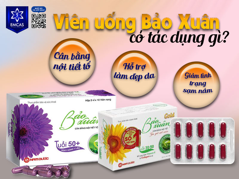 Viên uống Bảo Xuân chứa thành phần chính là mầm đậu nành cùng các loại thảo dược, vitamin E thiên nhiên, collagen tự nhiên từ cá biển sâu,… giúp hỗ trợ cân bằng nội tiết tố nữ.